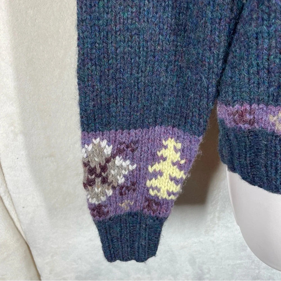 Vintage Lands’ End Shetland wool sweater hand knit fair isle purple blue medium - Picture 6 of 8